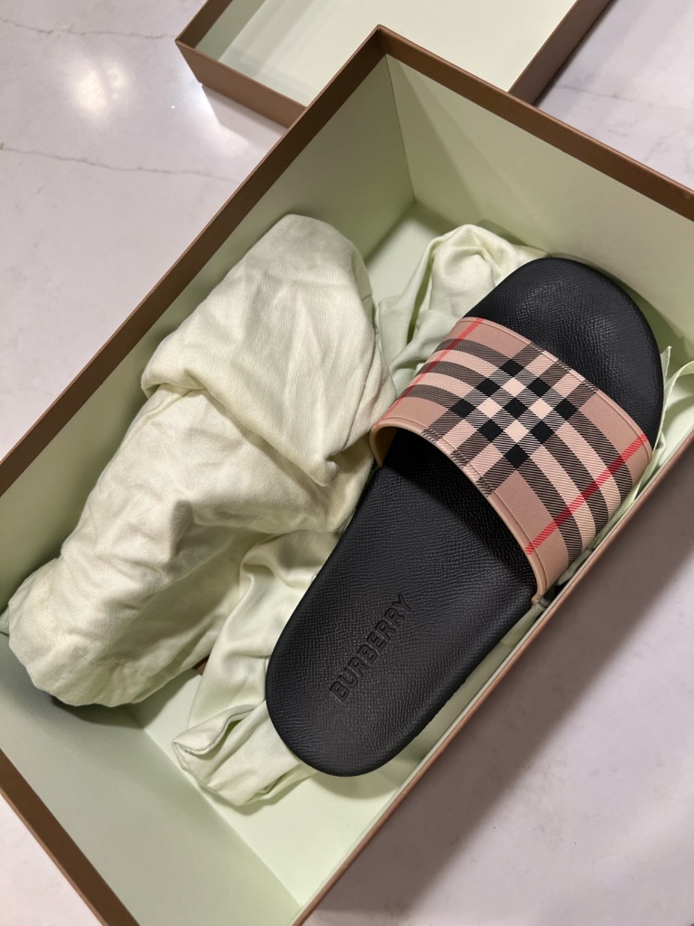 Burberry Black Footbed Check Strap Slide Sandals - Picture 3 of 8
